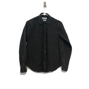 Madewell Black Denim Front Ruffle Button Up Shirt Top Women Size Small